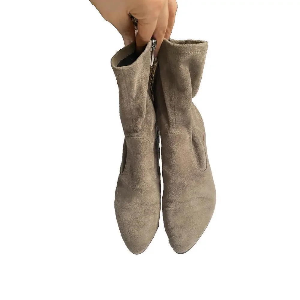 Sarto by Franco Sarto “Fancy” Stretch Ankle Zipper Bootie Taupe US-6 Sock Shoes